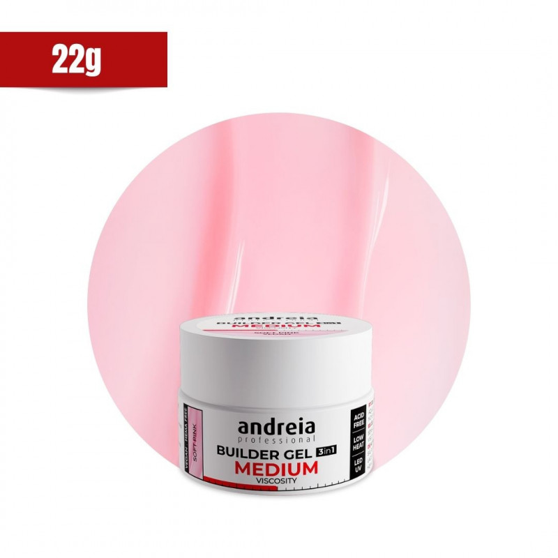 Andreia Builder Gel 3en1 Soft Pink 22gr Viscosité Medium Vegan