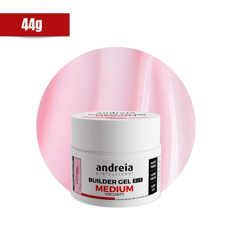Andreia Builder Gel 3en1 Soft Pink 44gr Viscosité Medium Vegan